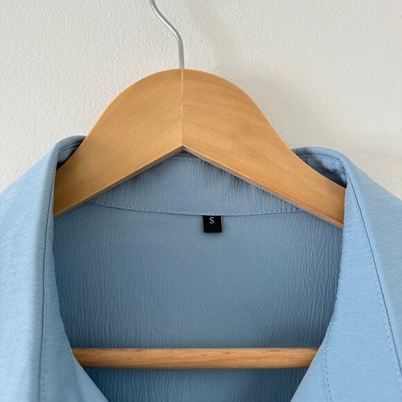 Collared Long Sleeve Button Up Shirt Blue S - Picture 5 of 7